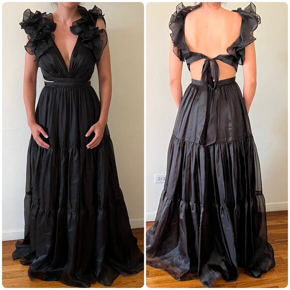 Mac Duggal Plunge Neck Cutout Empire Waist Organza Gown Maxi Dress size 2 C0 - Picture 1 of 7